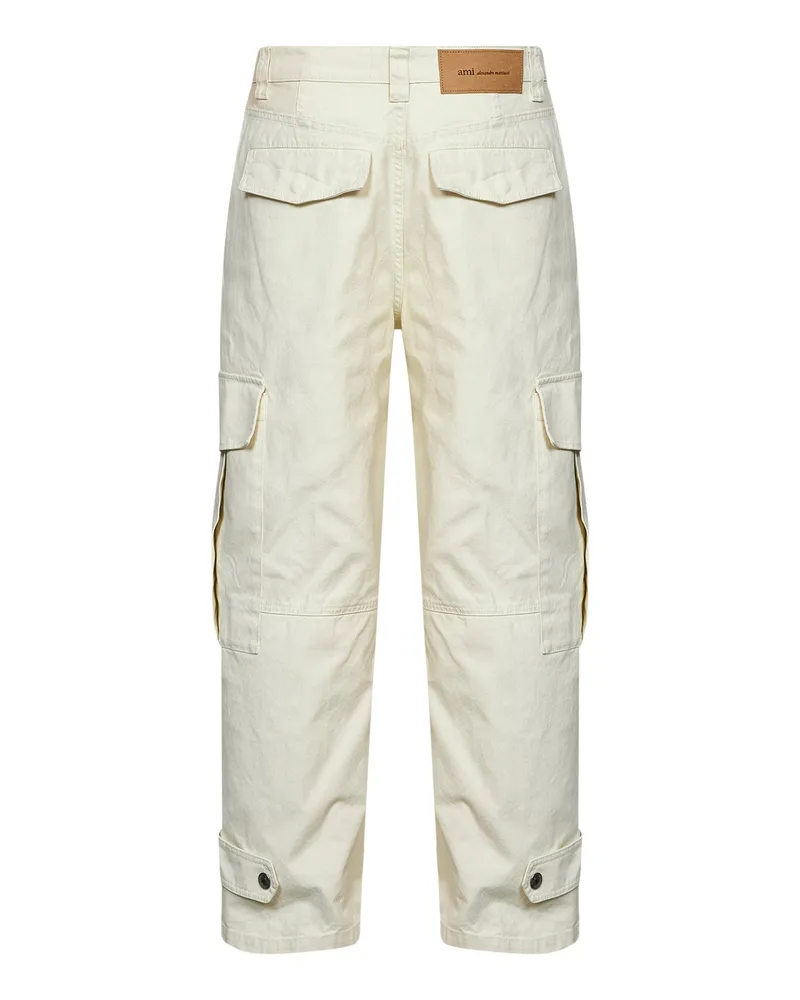 AMI Paris Men's Cargo Trousers Ivory Cotton Beige