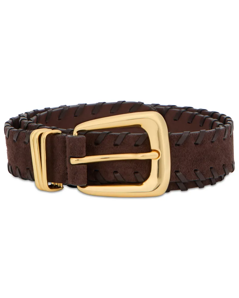 Veronica Beard Women's Leather Belt With Gold Buckle Espresso Calf Skin Brown