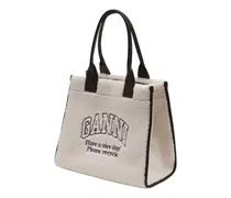 Shearling-Textured Embroidered Tote Bag — White
