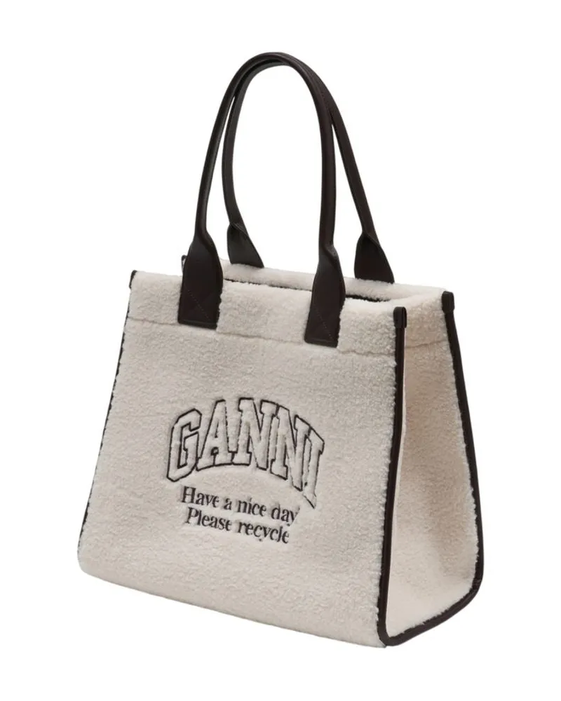Ganni Women's Shopper Xxl Shearling Bag -  Synthetic White Totes-Shopping-Bags White