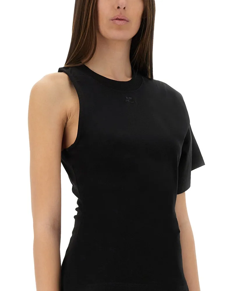 Courrèges One-Shoulder Cotton T-Shirt — Black Black