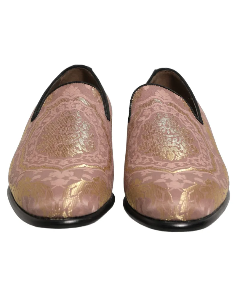 Dolce & Gabbana Pink Brocade Men Slip On Dress Loafers Shoes Leather Pink