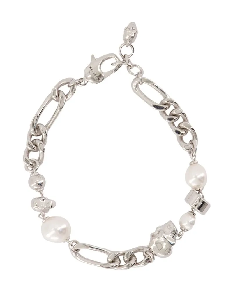 Alexander McQueen Men's Skl & Pearl Bracelet -  Metal Silver Jewelry-Watches Bracelets Silver