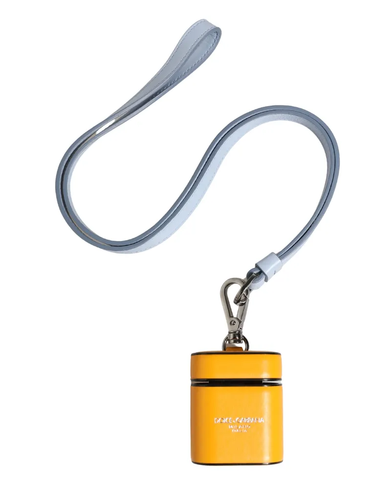 Dolce & Gabbana Women's Case Yellow Calf Leather Logo Flip Holder Strap Airpods Polyurethane Accessory Yellow