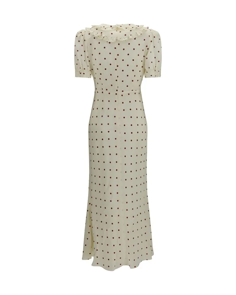 Alessandra Rich Polka-Dot Silk Dress — Beige Beige