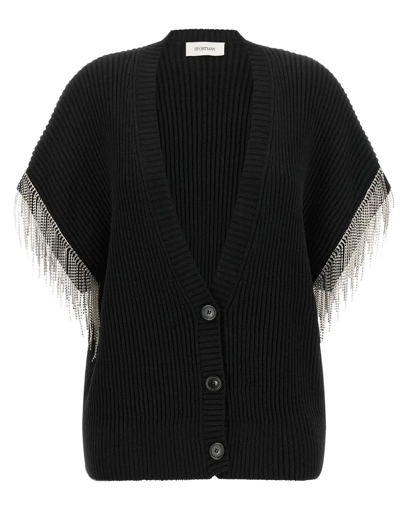 SPORTMAX Virgin Wool with Removable Sleeves Cardigan — Black Black