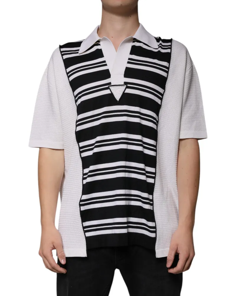 Dolce & Gabbana Men's Striped Silk-Cotton Polo White Cashmere White