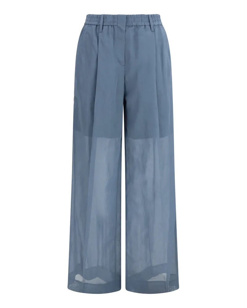 Brunello Cucinelli Women's Track Pants Sartorial Artic Blue Cotton Trousers Blue