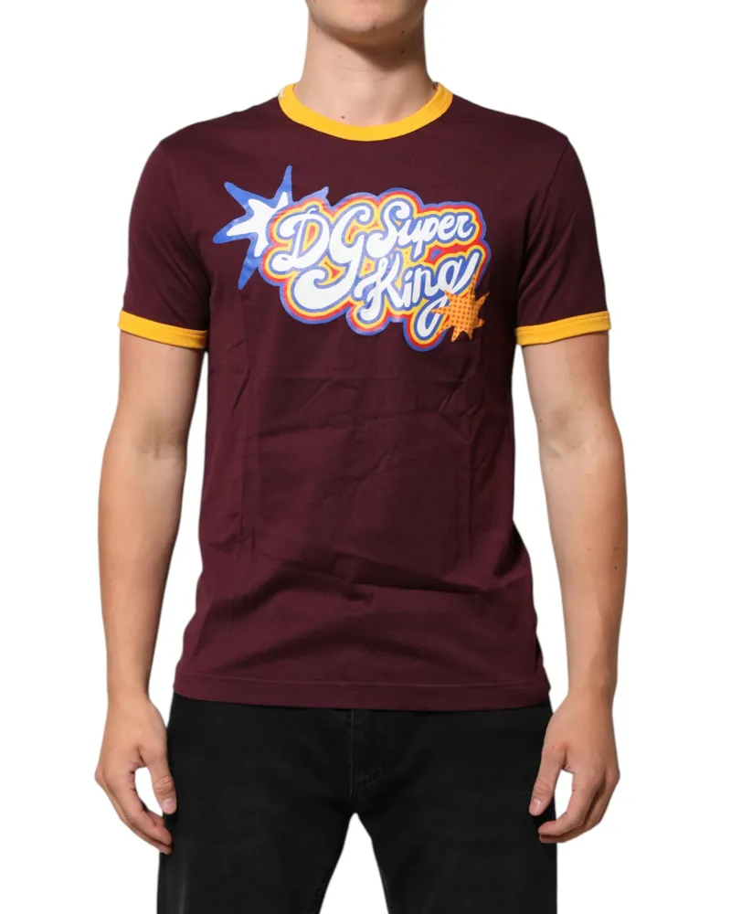 Dolce & Gabbana Men's Burgundy Cotton Dg Super King Logo T-Shirt Burgundy