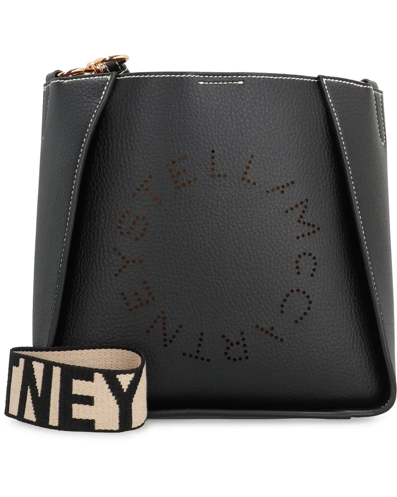 Stella McCartney Perforated Logo Faux Leather Shoulder Bag — Black Black
