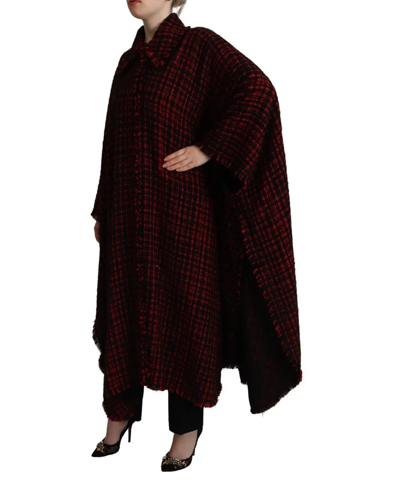 Dolce & Gabbana Women Black Red Cotton Checkered Over Coat Jacket And Clothing Red