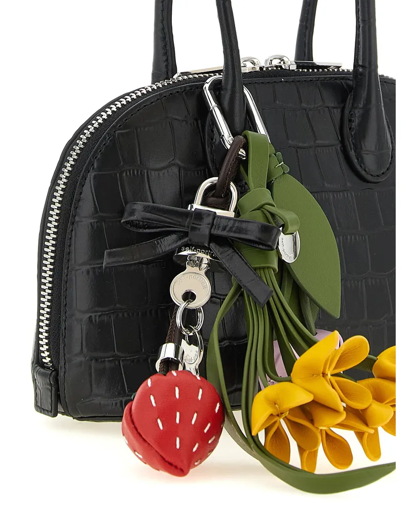Self-Portrait Croc-Embossed Cowhide Top Handle Bag — Black Black