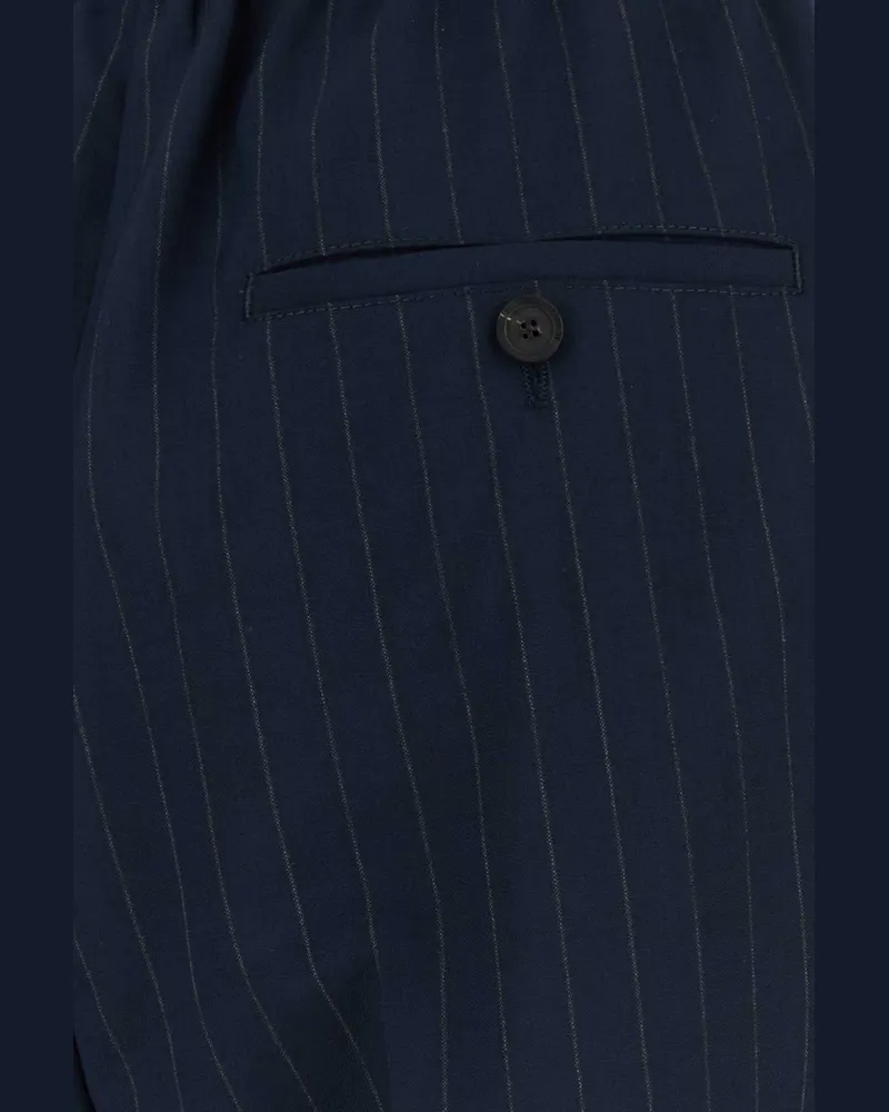 Balenciaga Pinstriped Wool Trousers — Navy Navy