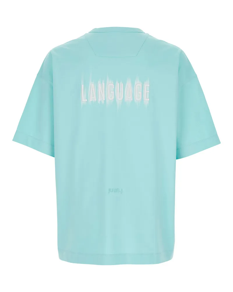JUUN.J Men Light Blue T-Shirt With Logo And Print Cotton T-Shirts Polos Blue