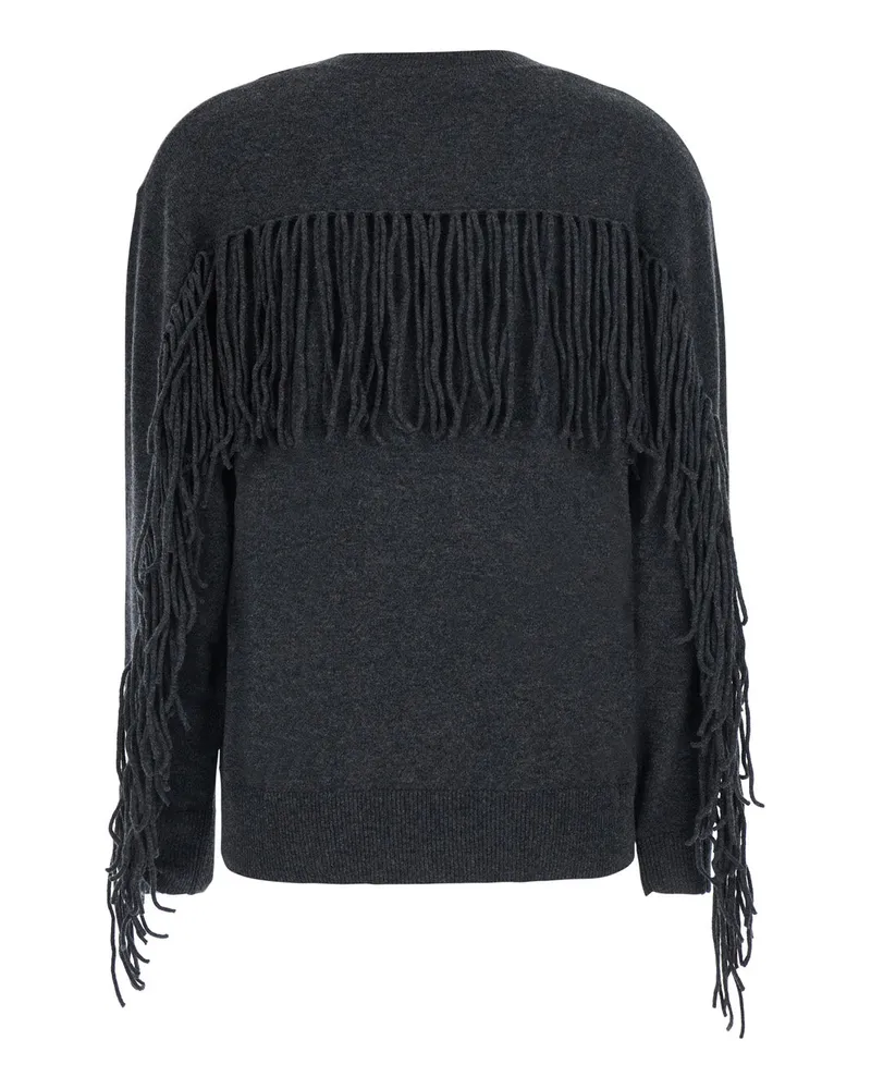 P.A.R.O.S.H. Cashmere Crew Neck with Frayed Cuffs Sweater — Gray Gray