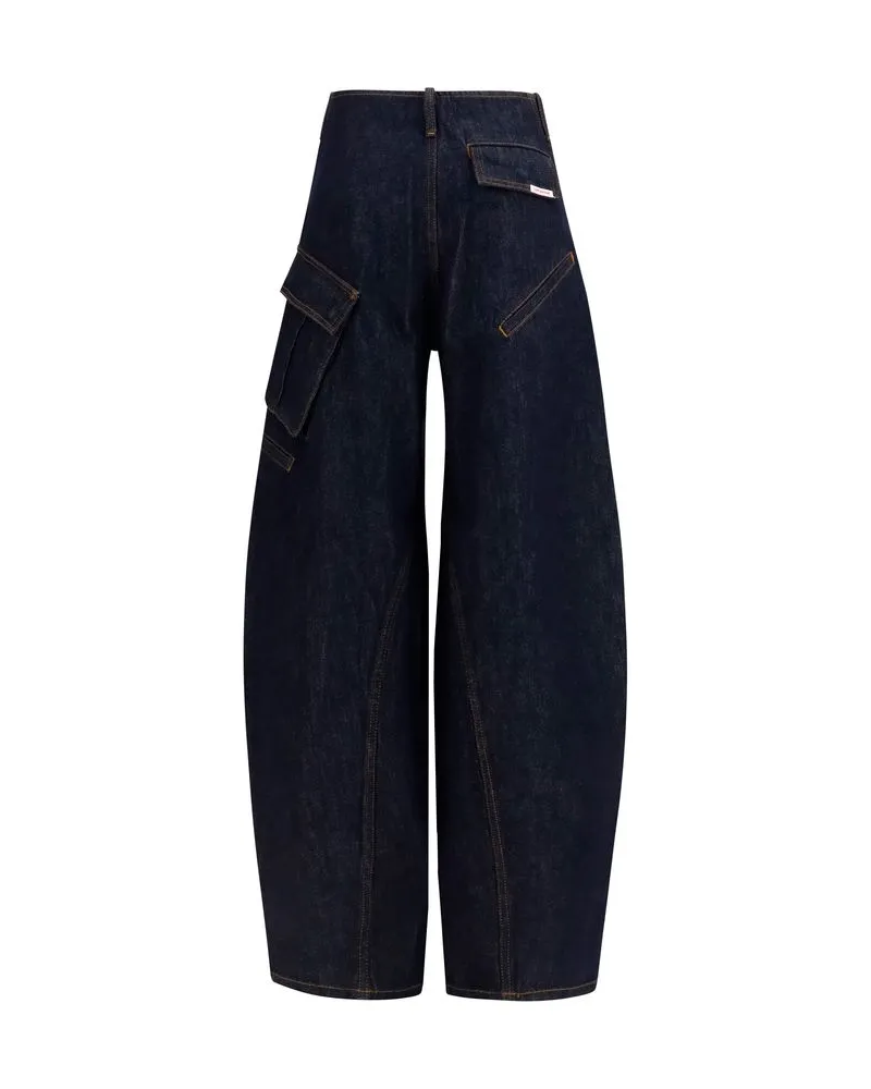 Self-Portrait Women's Blue Cotton Cargo Pants Navy