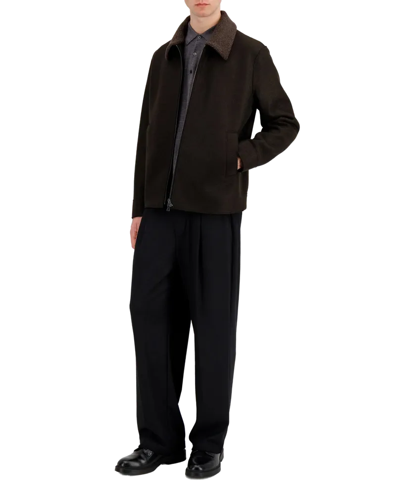 Harris Wharf London Men's Veste Golf  En Laine Pressée Et Bouclette Brun Foncé Brown Jacket Brown