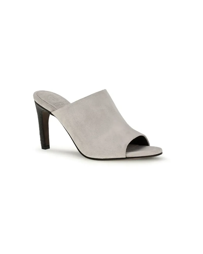 Brunello Cucinelli Women's Gray Calf Leather Bos Taurus Mules Gray