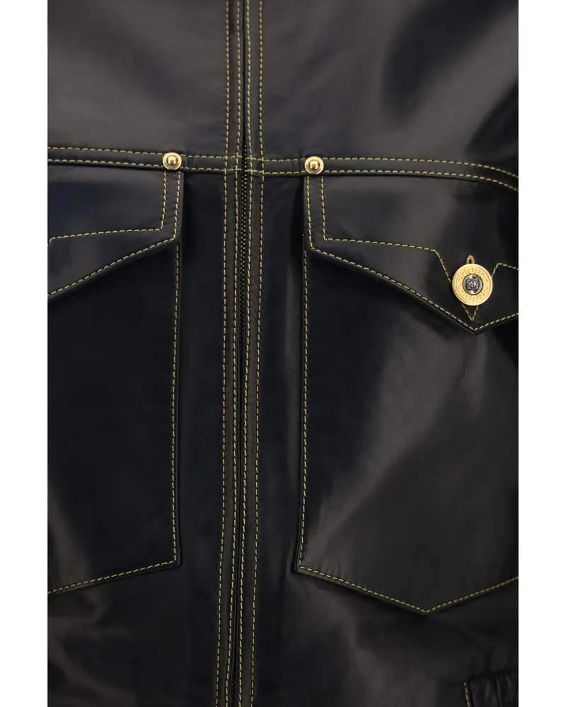 Versace Women's Leather Jacket Nappa Black Lambskin Black