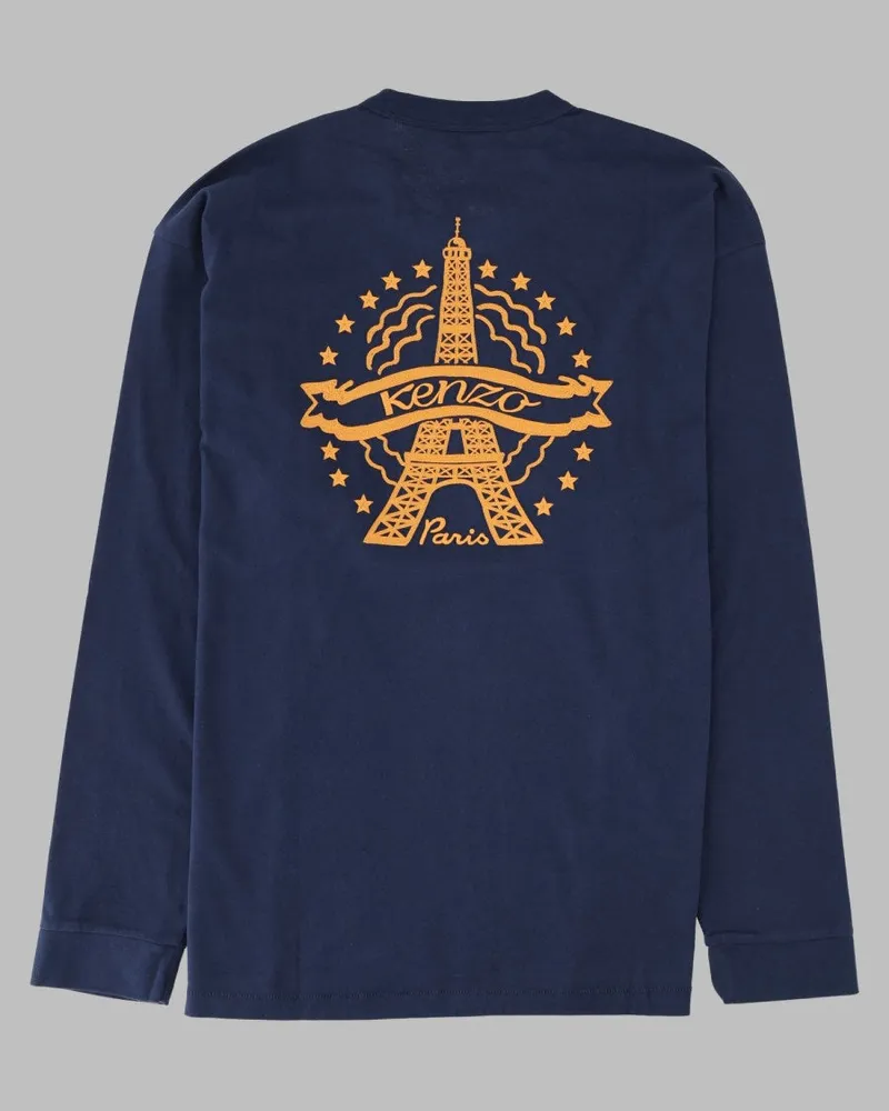Kenzo Eiffel Tower Logo-Embroidered T-Shirt — Navy Navy