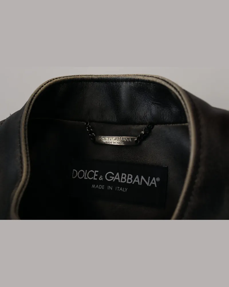 Dolce & Gabbana Men's Black Leather Zipper Biker Coat Jacket Clothing Black