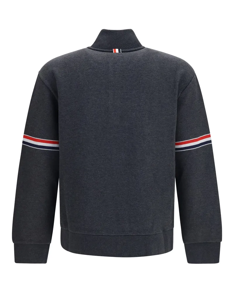 Thom Browne Loopback Cotton Piqué with RWB Stripe Sweatshirt — Gray Gray