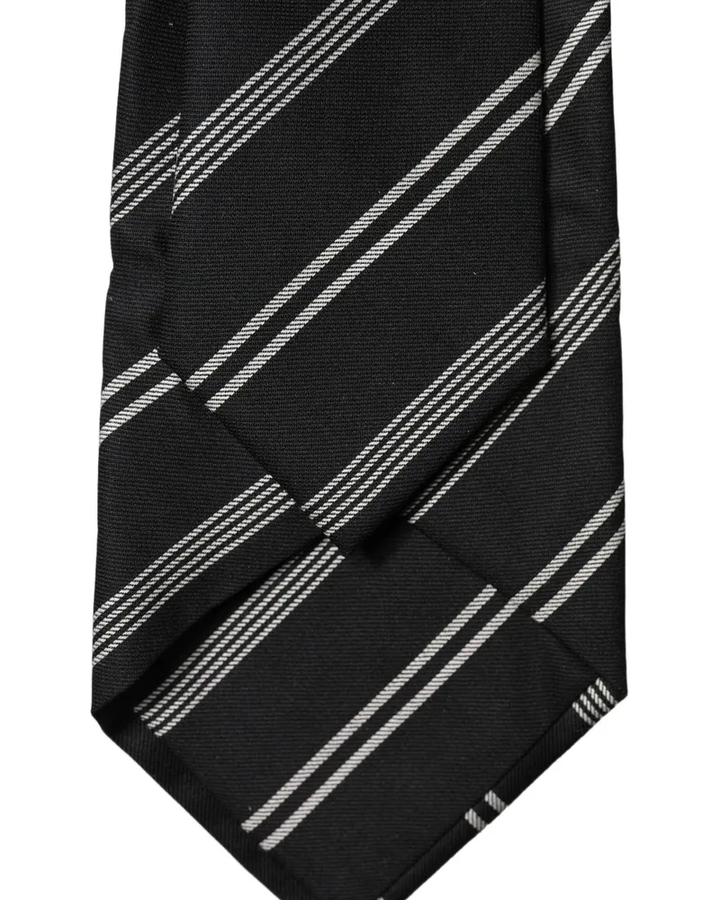 Dolce & Gabbana Black White Stripes Silk Adjustable Women Necktie Tie And Black