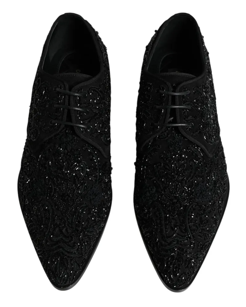 Dolce & Gabbana Men's Black Embellished Suede Derby Formal Shoes Black