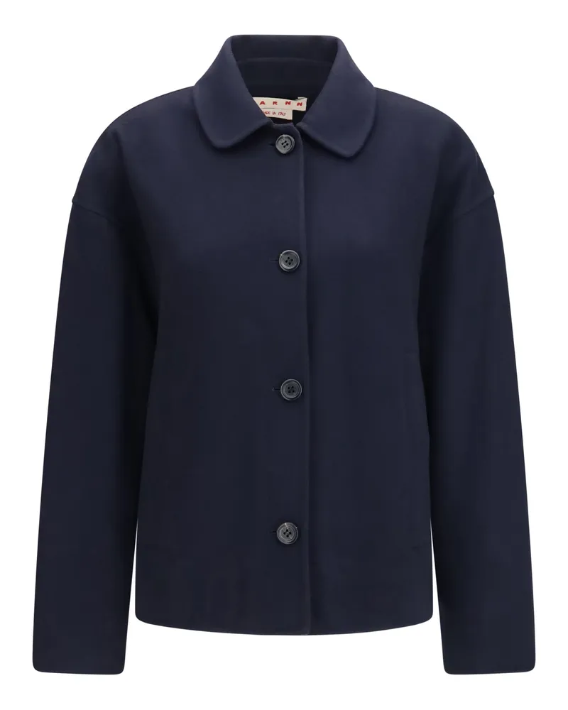Marni Logo-Embroidered Fleece Wool Jacket — Navy Navy