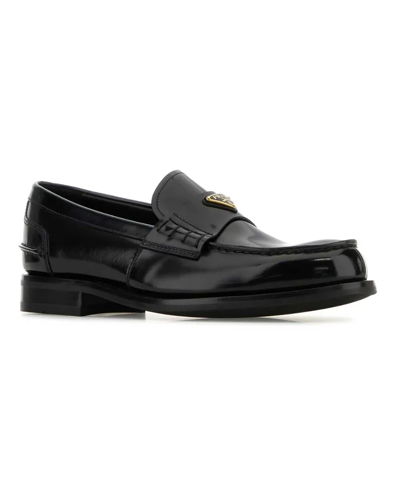 Prada Men's Black Leather Loafers Nero Vitello Mocassini Black