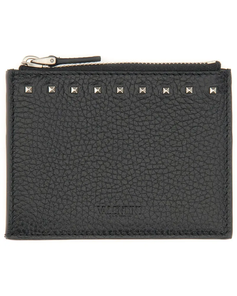 Valentino Garavani Rockstud Embellished Card Case — Black Black