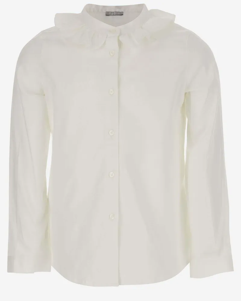 Il Gufo Girls' Shirt Stretch Cotton White Blouses And White
