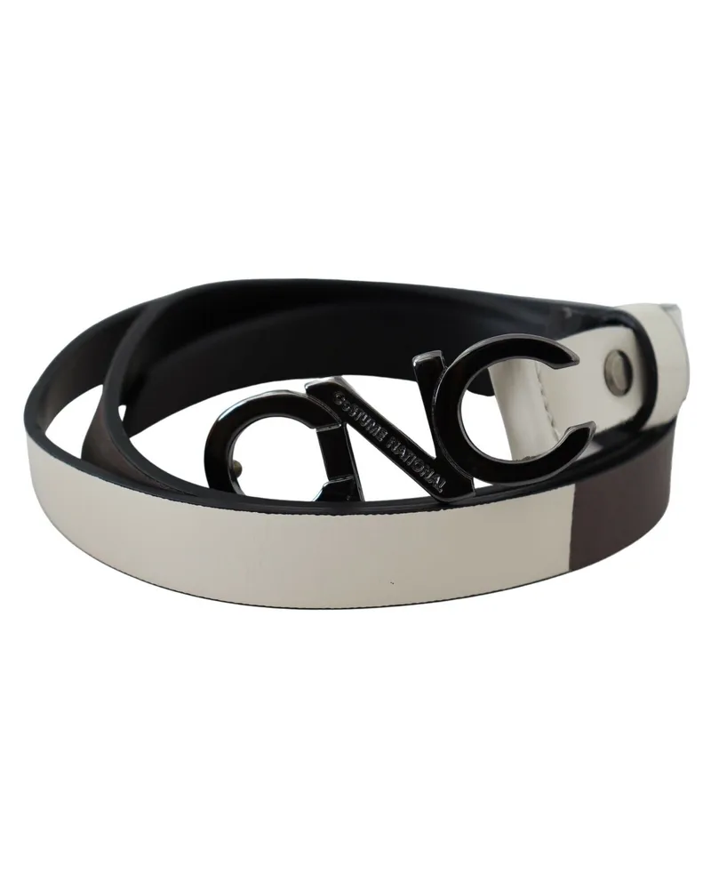 CoSTUME NATIONAL Women's White Black Leather Letter Logo Buckle Belt White