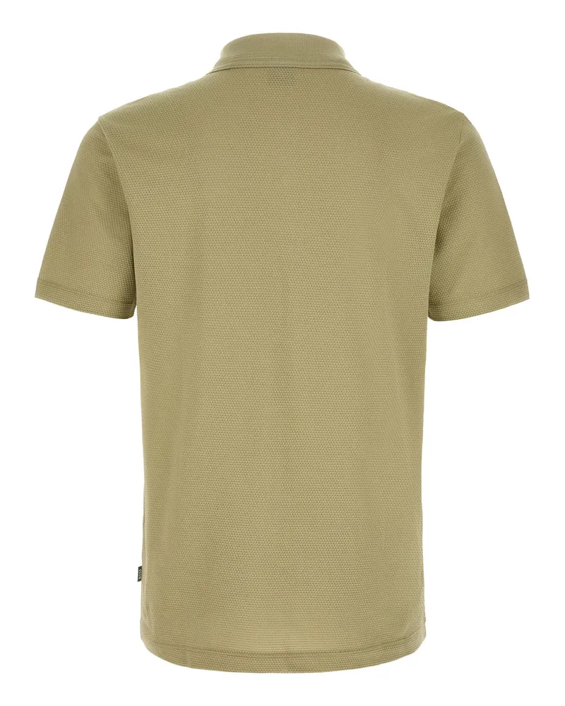 HUGO BOSS Honeycomb Texture Cotton Blend Polo Shirt — Olive Olive