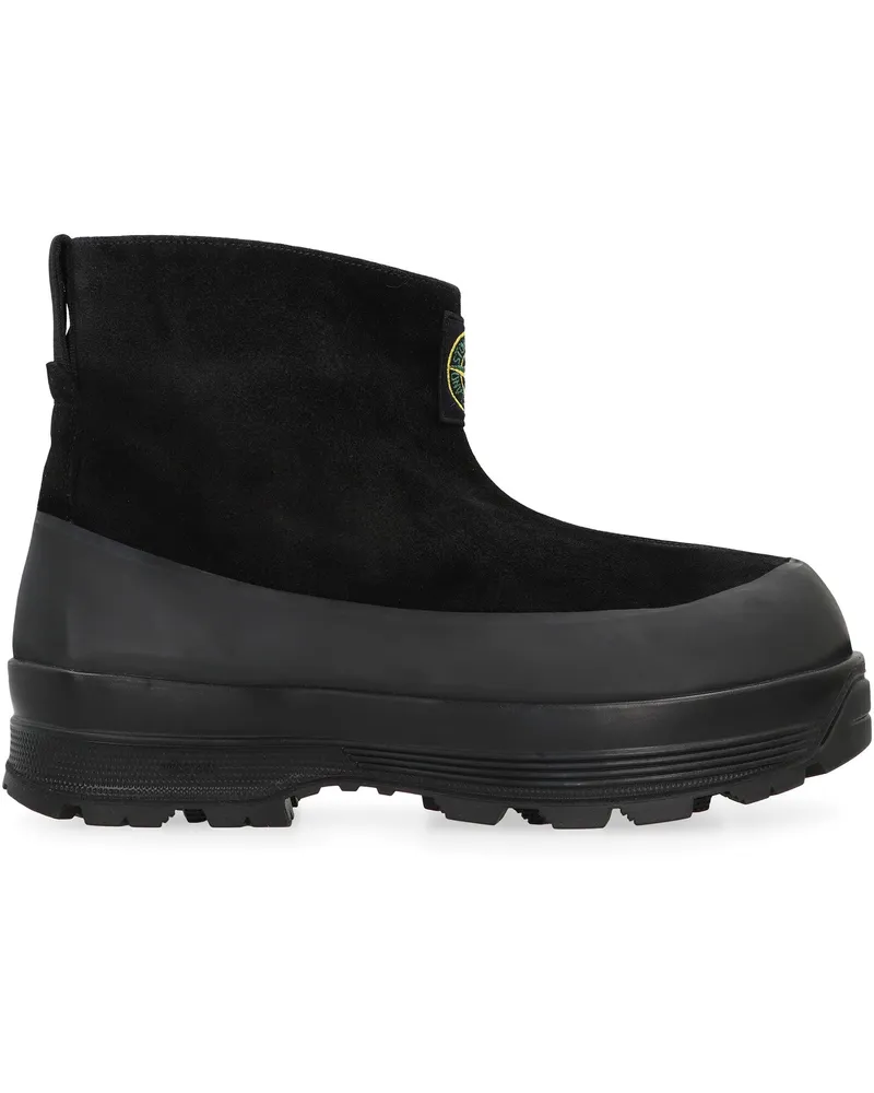 Stone Island Men's Suede Platform Ankle Boots Black Calfskin Black