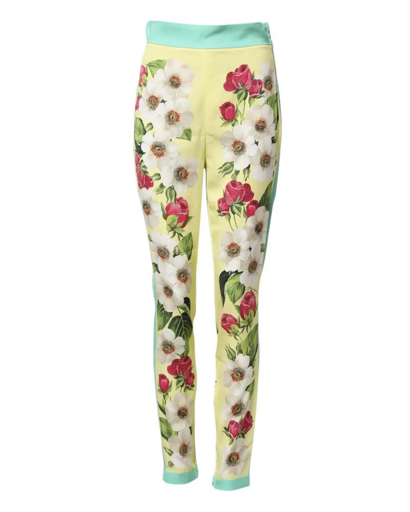 Dolce & Gabbana Women Yellow Silk Floral Leggings Pants 89 Elastane Yellow