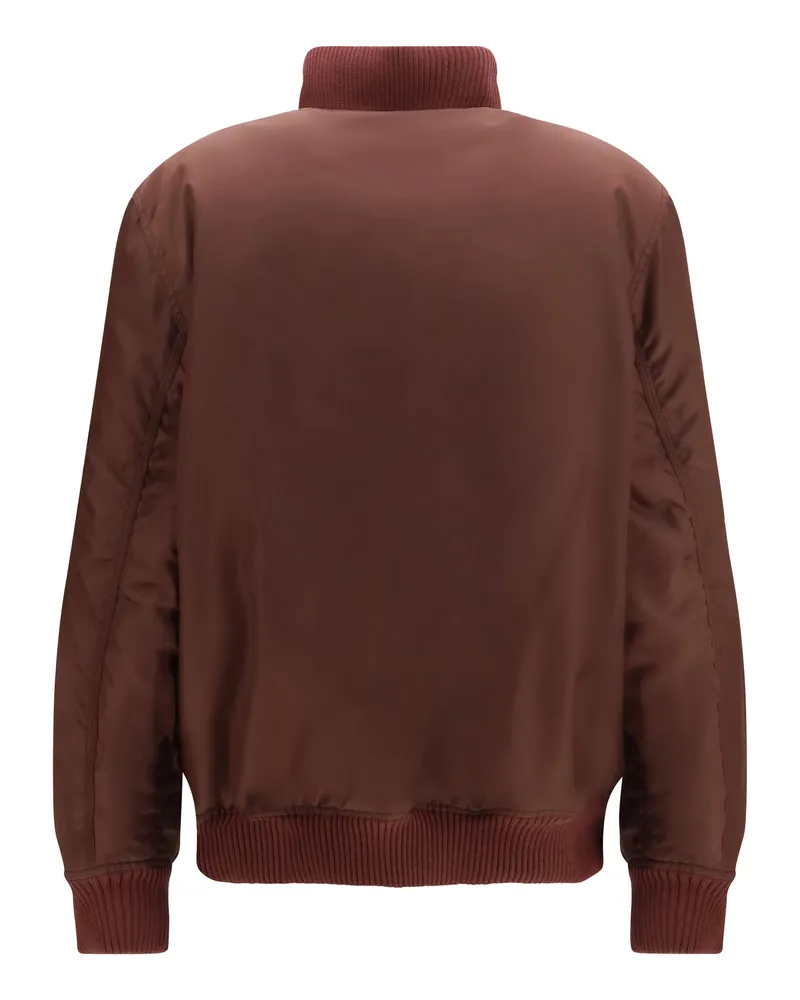OFF-WHITE Embroidered Logo Nylon Bomber Jacket — Brown Brown