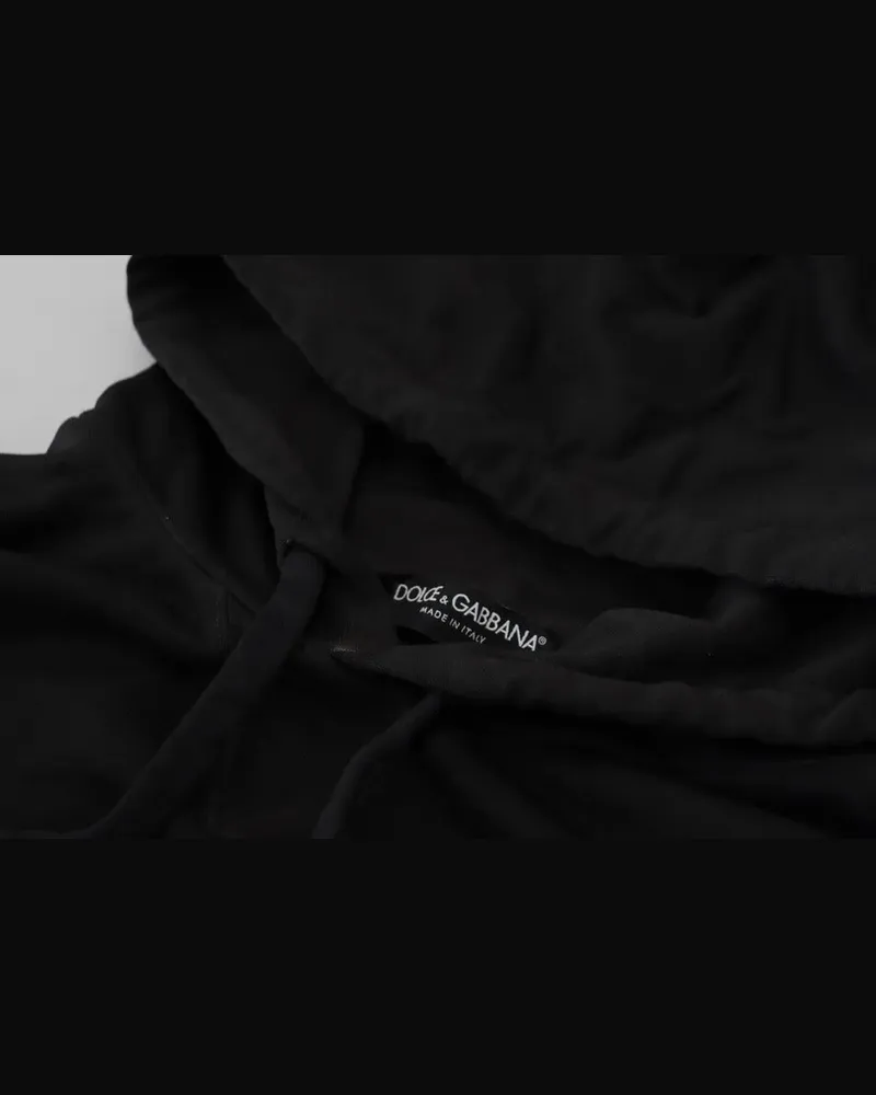 Dolce & Gabbana Men Black Cotton Logo Hooded Sweatshirt Sweater Clothing Black