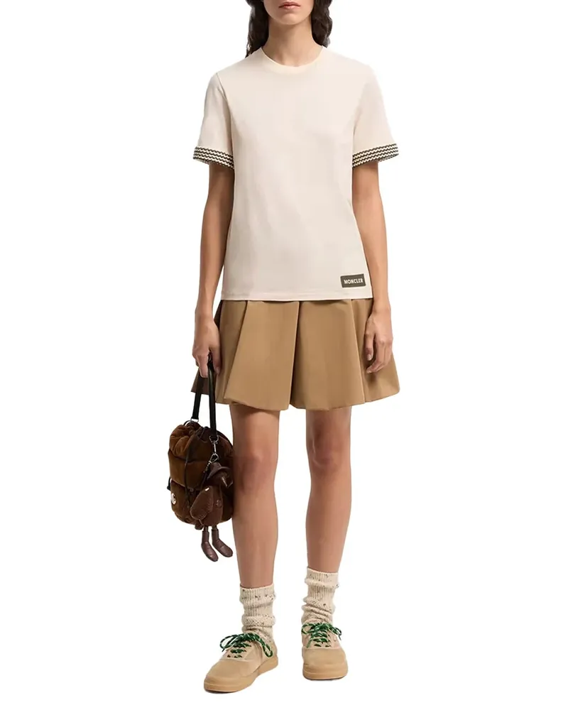Moncler Crochet-Trimmed Cotton T-Shirt — Beige Beige