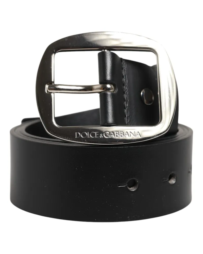 Dolce & Gabbana Men's Black Leather Classic Metal Buckle Belt Calf Black