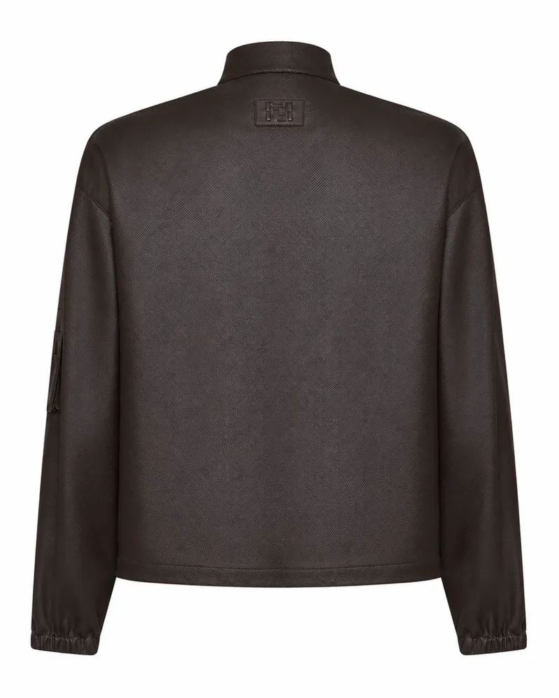 Fendi Men's Nappa Leather Blouson Dark Brown Lambskin Bomber Jackets Brown