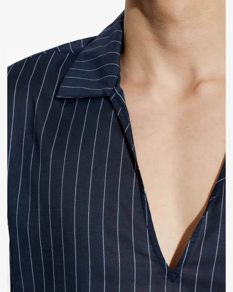 Balmain Men's Pinstripe V-Neck T-Shirt Ss26 M Navy