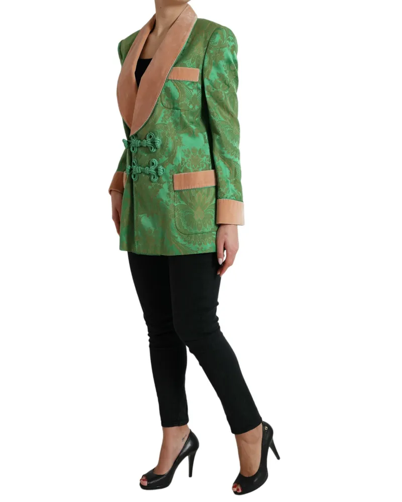 Dolce & Gabbana Women Green Floral Double Breasted Coat Jacket Clothing Green