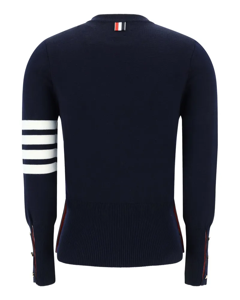 Thom Browne Women's Virgin Wool Sweater Navy Fleece Ovis Aries Navy