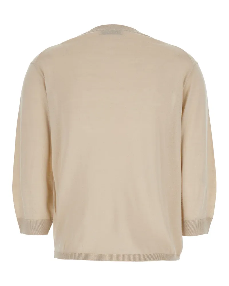 Max Mara Women's Beige Sweater With Three-Quarter Sleeves Virgin Wool Tops Top Beige