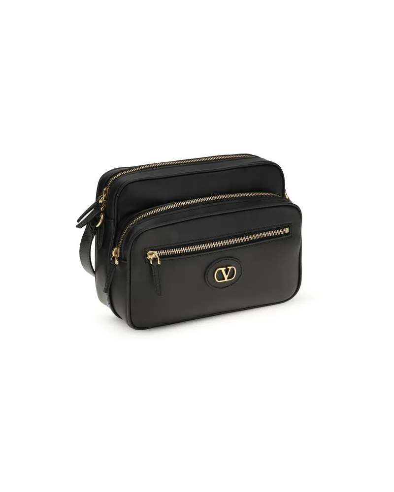 Valentino Garavani Men's Black Calf Leather Bos Taurus Shoulder Bag Black