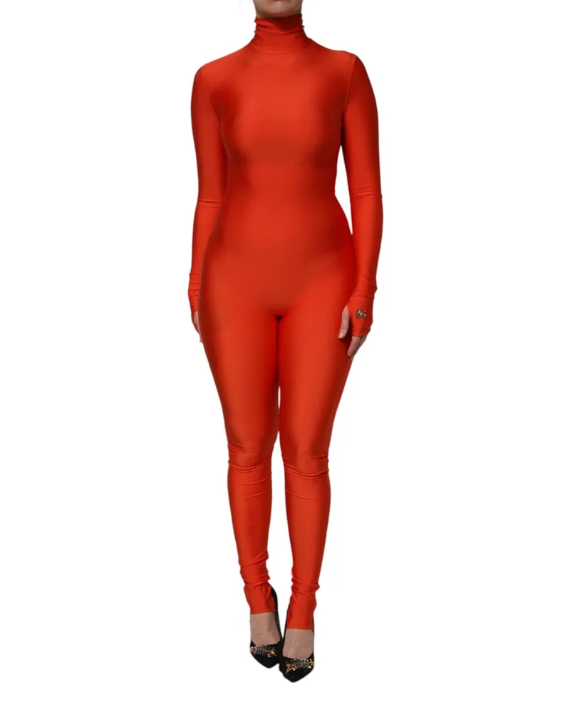 Dolce & Gabbana Women Red Nylon Turtleneck Bodycon Jumpsuit Dress Elastane Red