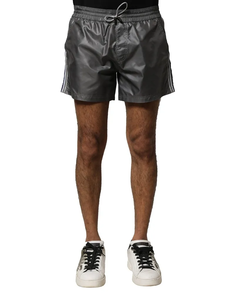 Dolce & Gabbana Men Gray Polyester Mid Waist Casual Bermuda Shorts Gray