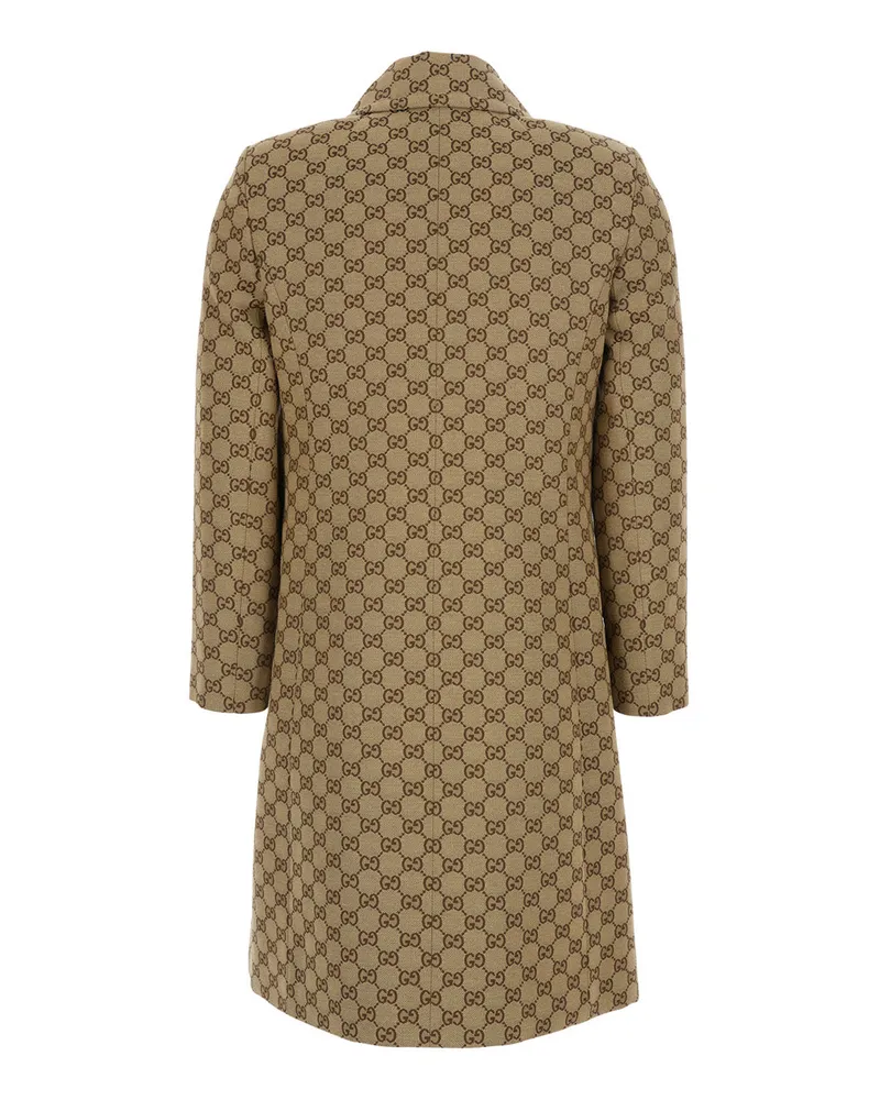 Gucci Women's Coat Beige Gg Canvas With Pointed Collar Beige