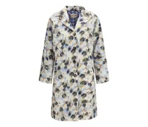 Floral-Printed Polyester Parka Coat — Blue